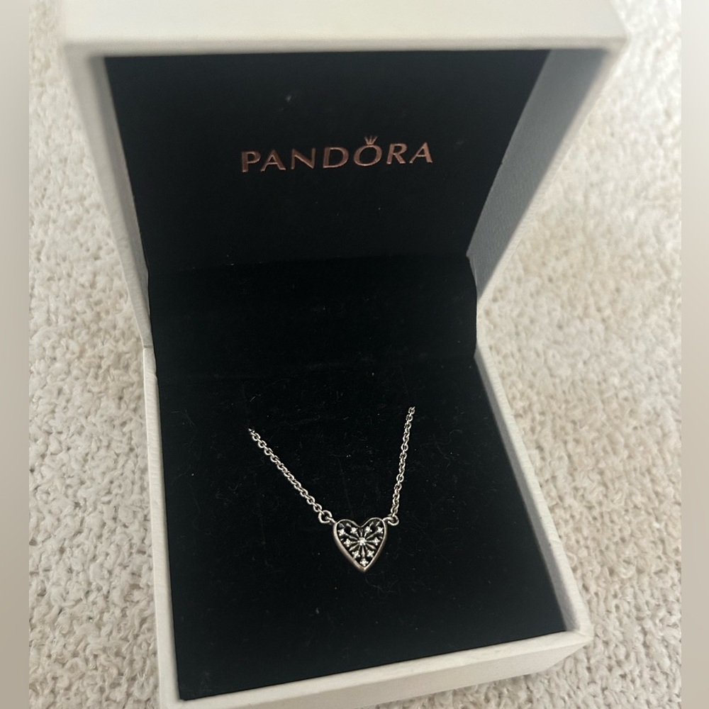 Pandora Sparkling Heart Necklace – Sterling Silver, Gift Box Included